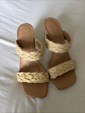 Braided Double-Strap Slide Sandals - Beige/Tan